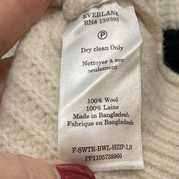 Everlane The Felted Merino Half-Zip Sweater Black/Bone Women XXS NWT Chunky Rib - Picture 12 of 13